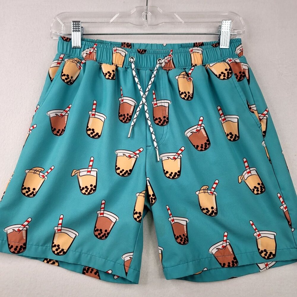 Mosmann Australia Boba Tea Print Swim Board Shorts XL Teal Beach Resort Vacation